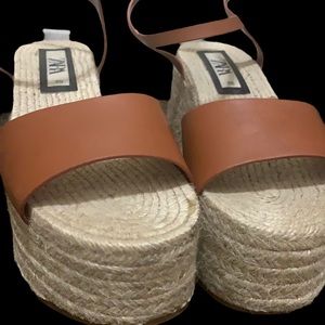 Zara ankle strap platform sandals luggage color